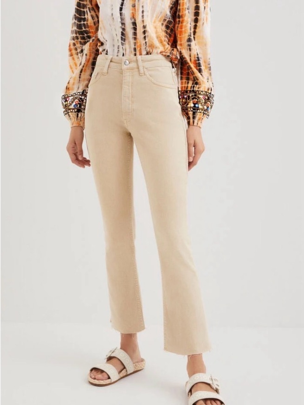 Desigual Cropped Straight Jeans | 34 | Cream